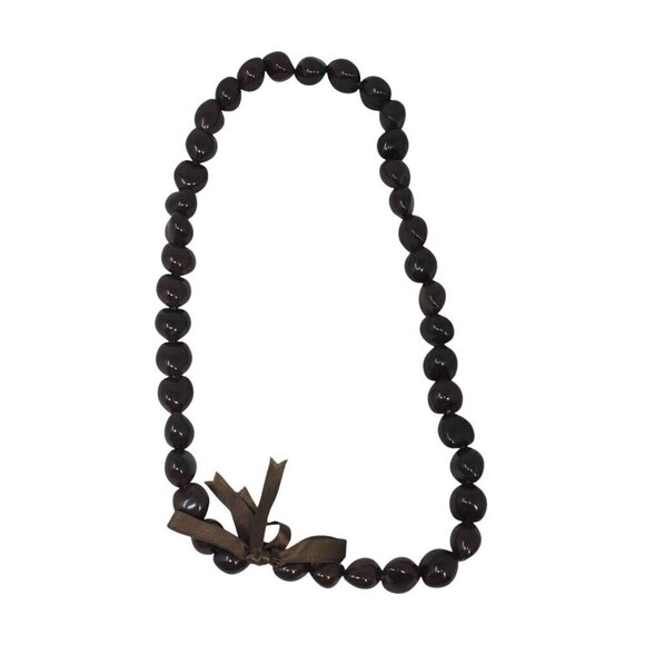 Vintage Kukui Nut Lei Hawaii Chunky Statement Brown Beaded Necklace 18" - Picture 4 of 4